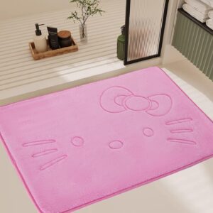 Pink Cartoon Non Slip Memory Foam Bath Mat 15.75 x 23.62 Inch | Cute Design,Super Soft & Water Absorbent Multi-Use Rug, Suitable for Bathroom, Bedroom, Living Room and Entry Door