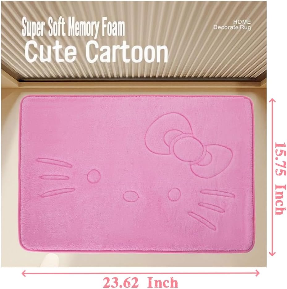 Pink Cartoon Non Slip Memory Foam Bath Mat 15.75 x 23.62 Inch | Cute Design,Super Soft & Water Absorbent Multi-Use Rug, Suitable for Bathroom, Bedroom, Living Room and Entry Door - Image 2