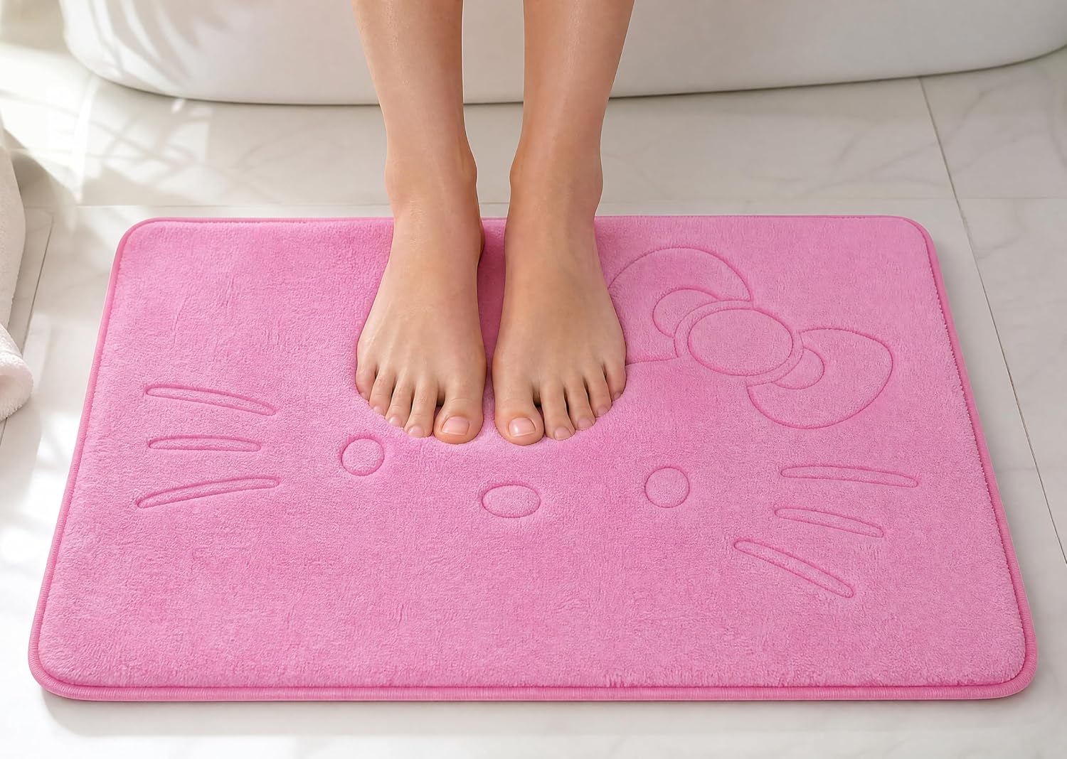 Pink Cartoon Non Slip Memory Foam Bath Mat 15.75 x 23.62 Inch | Cute Design,Super Soft & Water Absorbent Multi-Use Rug, Suitable for Bathroom, Bedroom, Living Room and Entry Door - Image 3