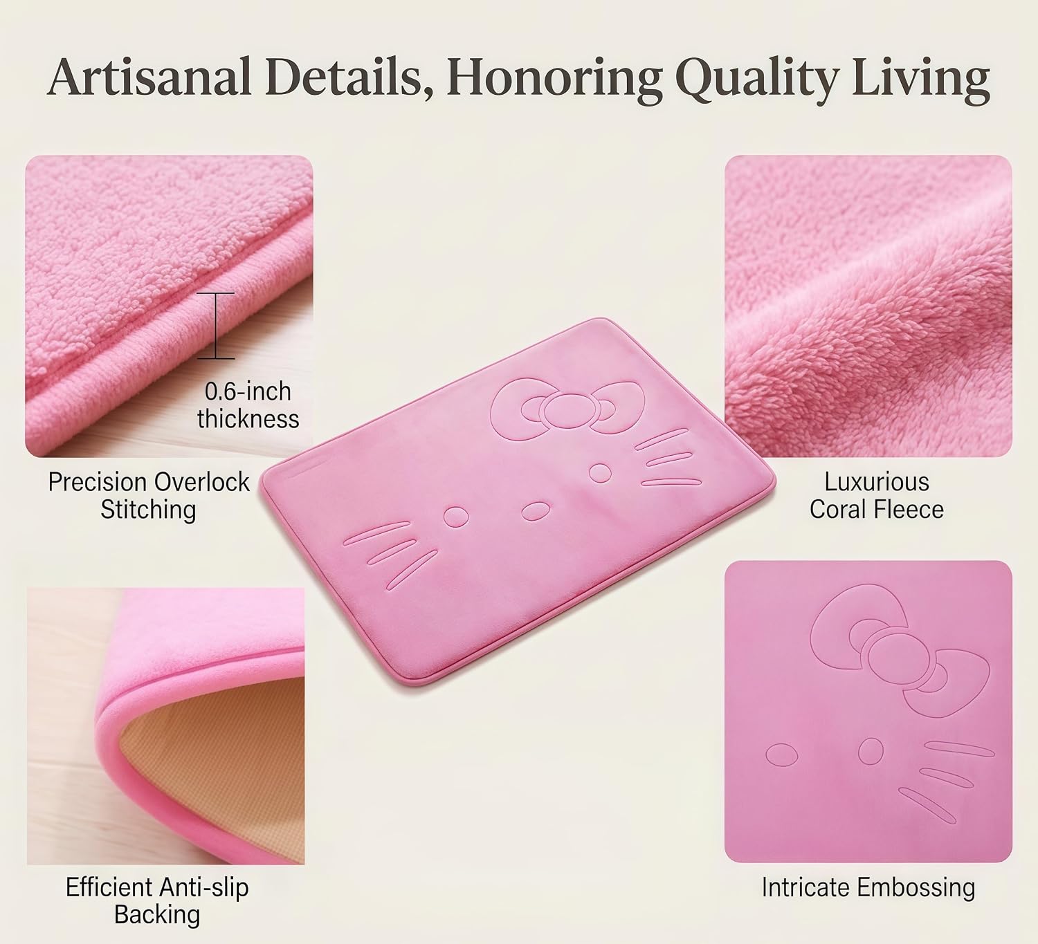 Pink Cartoon Non Slip Memory Foam Bath Mat 15.75 x 23.62 Inch | Cute Design,Super Soft & Water Absorbent Multi-Use Rug, Suitable for Bathroom, Bedroom, Living Room and Entry Door - Image 4