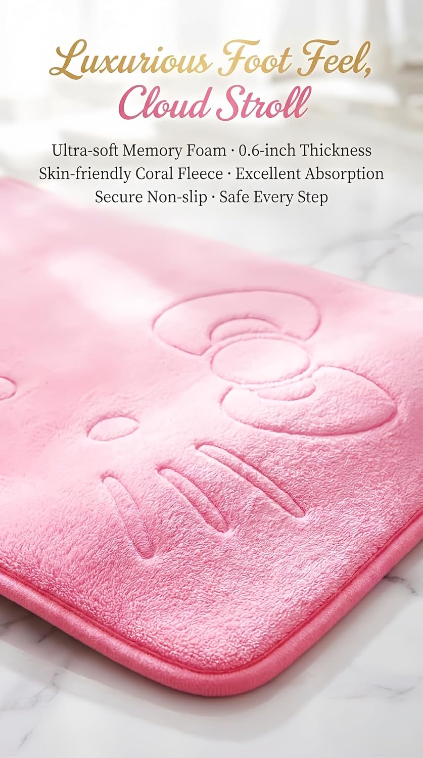 Pink Cartoon Non Slip Memory Foam Bath Mat 15.75 x 23.62 Inch | Cute Design,Super Soft & Water Absorbent Multi-Use Rug, Suitable for Bathroom, Bedroom, Living Room and Entry Door - Image 5