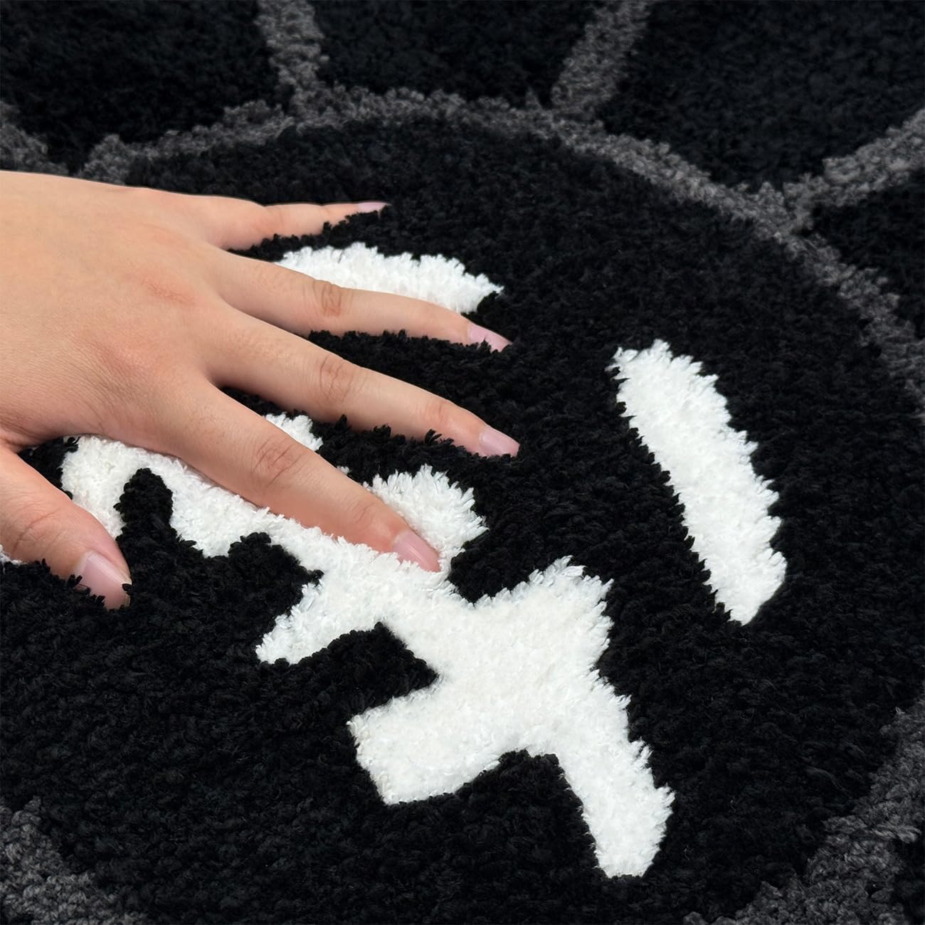 Trippy Happy Face Rug Cool Rugs Graphic Design Tufted Bathroom Rugs | 2FT Black, Soft Absorbent, Non Slip Backing, Cool Rugs for Bedroom, Mens Room Decor Carpet, Halloween Gothic Skull Rug - Image 3