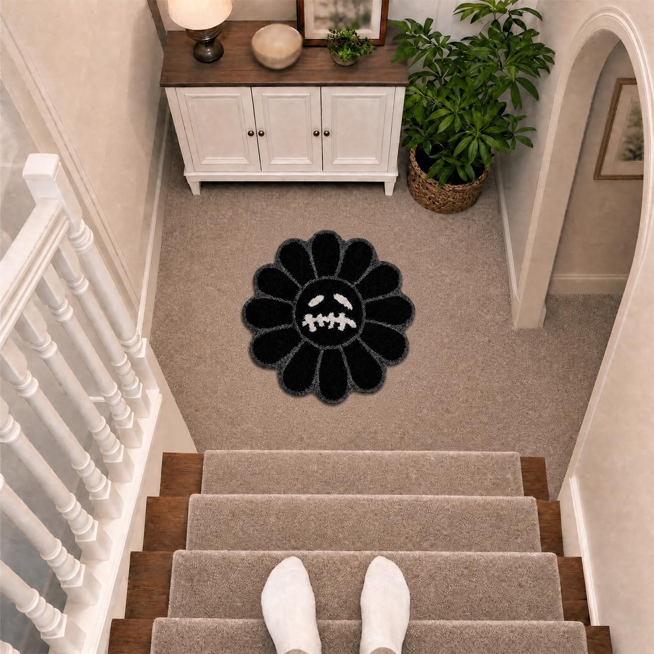 Trippy Happy Face Rug Cool Rugs Graphic Design Tufted Bathroom Rugs | 2FT Black, Soft Absorbent, Non Slip Backing, Cool Rugs for Bedroom, Mens Room Decor Carpet, Halloween Gothic Skull Rug - Image 7