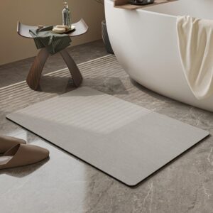 Mecko Bath Mat 16"x24",Ultra Thin Bathroom Rug fit Under Door Light Grey | -Non-Slip, Quick Dry, Absorbent Bathroom Rug Suit for Tile floors, Easy Care Shower Rug in Front of Bathtub, Sink, Shower