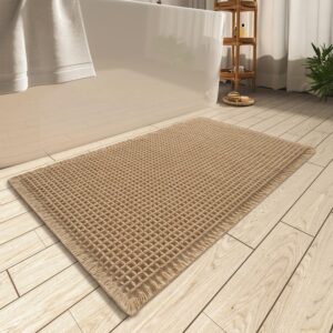 Upgraded Waffle Bath Mat Ultra Absorbent Non Slip Bathroom Mat, 17" x 24" | Brown, Quick Dry Washable Bathroom Rugs, Extra Soft Decorative Bath Rugs for Bathroom Floor, Beside Tub and Shower